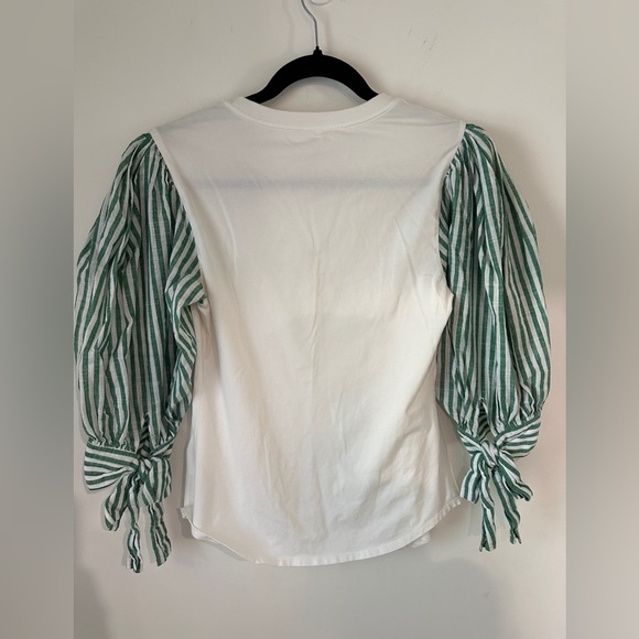 Cinq A Sept Women's White Green Carlie Tie Puff Sleeve Top Size S - Picture 2 of 8